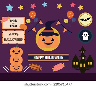 Halloween Caption,  Heading Design. Title Template Set. Vector Illustration