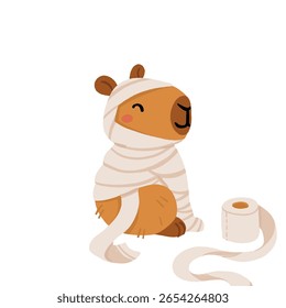 Capybara Halloween clipart conjunto com animais bonitos vestidos como fantasma, bruxa, múmia, abóbora e vela. Engraçado ilustração assustadora bara com abóboras, velas, estrelas e magia Halloween vibes.