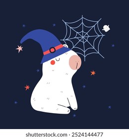 Capybara Halloween com chapéu de bruxa. Ilustração desenhada à mão vetorial.
