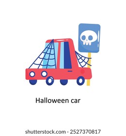 Etiqueta engomada del contorno del Vector del doodle del coche de Halloween. Archivo EPS 10