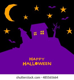 Halloween card. Abstract witch house isolated on black. Handmade hag home for design halloween card, invitation, menu, album etc.