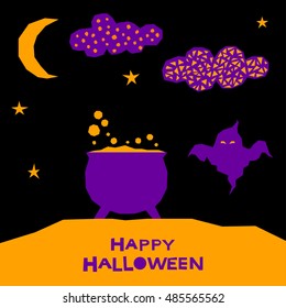 Halloween card background. Abstract po. Night sky with moon, ghost and clouds for design halloween card, invitation, menu, album, poster etc.