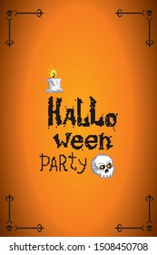 Halloween card, background, banner. Nightmare landscape for banner, invitation, poster. Pixel art, vintage video game 8-bit style.