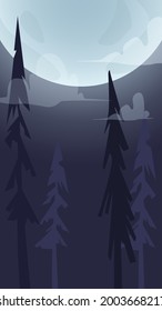 Halloween card background with creepy forest and moon. Vector illustration