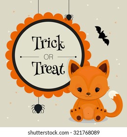 Halloween card or background with little fox.