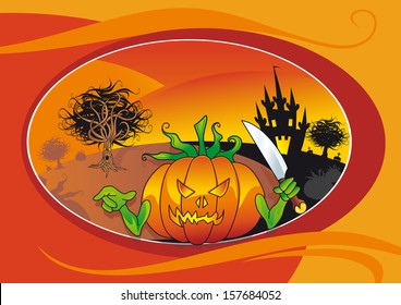 halloween card with bad lantern pumpkin 