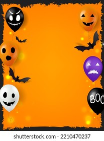 Tarjeta Halloween Con Globos Y Bats Con Malla De Gradiente, Ilustración Vectorial