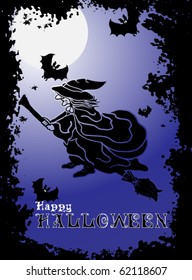  Halloween card with bat and witch