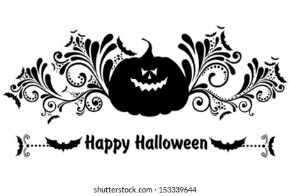 Halloween card with bats and pumpkin isolated on white background. vector illustration 