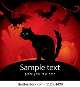 Halloween card with a black cat