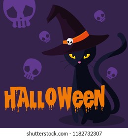 halloween card with black cat