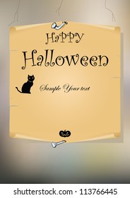 Halloween card with black cat. Vector art