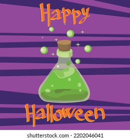 halloween card with bottle with text happy helloween