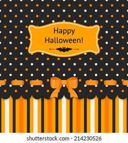 Halloween card with bow on polka dots background.