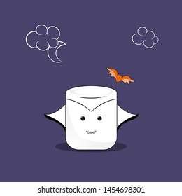 Halloween card. Candy. Marshmallow postcard. Vampire. Cartoon vector style. Kawaii. Halloween poster.