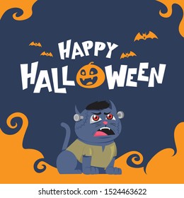 Halloween card with cat in monster costume