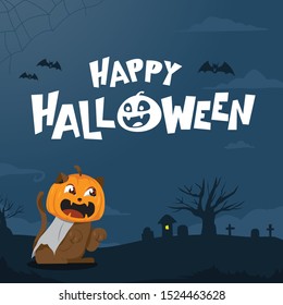Halloween card with cat in monster costume