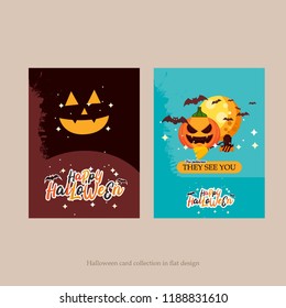 Halloween card collection. Happy Halloween or Hand Lettering vector on scary background