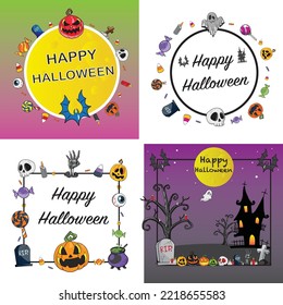 Halloween card collection with pumpkins, ghosts and candy