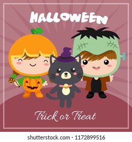 halloween card with costume kids
