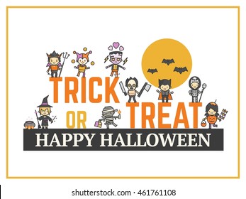 halloween card for costume party night for kid. cute cartoon character style
