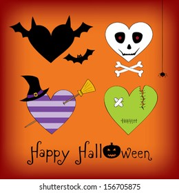 Halloween card with costumed hearts 