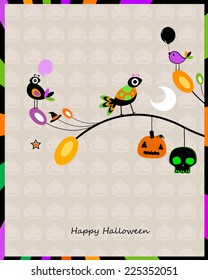 halloween card with crows sitting on a branch