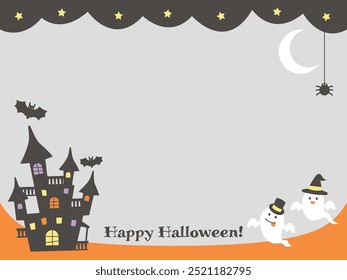 Halloween card cute autumn fall illustration simple modern minimalist landscape background backdrop drawing
