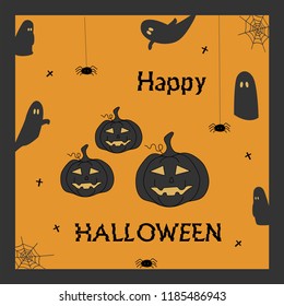 Halloween card with cute cartoon characters hand-drawn