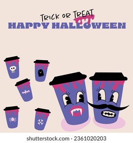 Halloween card with cute cartoon cups