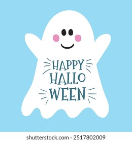 Tarjeta de Halloween con lindo fantasma. Ilustración vectorial