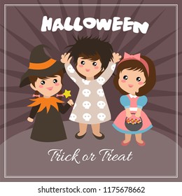 halloween card with cute kid characters