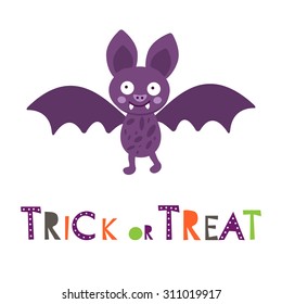 Halloween card with cute little bat. vector illustration