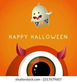 Halloween card cute monster big eye