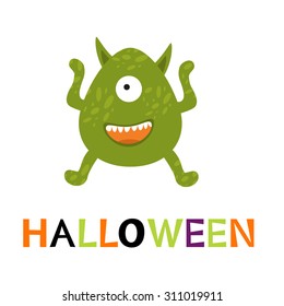 Halloween card with cute monster. vector illustration