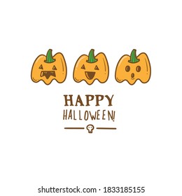 Halloween card with cute pumpkins. Holiday poster with spooky characters. Vector contour colorful image.
