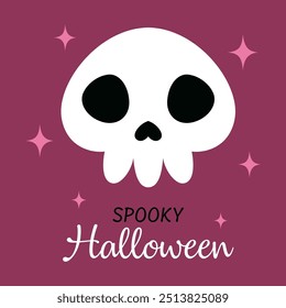 halloween card with cute skull on stars background