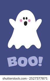Halloween card with cute spooky ghost. Vector illustration