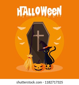 halloween card with death coffin