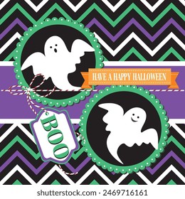 Halloween card design with cute ghost and boo