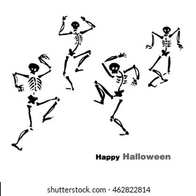 Halloween card design with dancing skeletons. Vector illustration