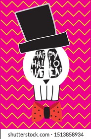 Halloween card design and death's-head vector and cartoon draw.  Magenta background design. 