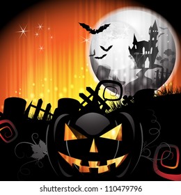 Halloween card design with pumpkin and ghost house