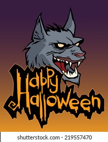 Halloween card design with roaring werewolf