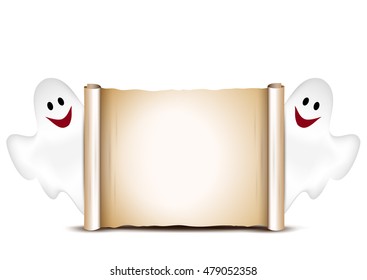 Halloween card design template with ghosts. Two flying ghost.