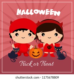 halloween card with devil costume character