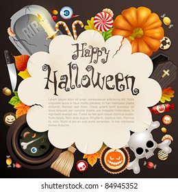 Halloween card with different objects and place for text. Check my portfolio for raster version.