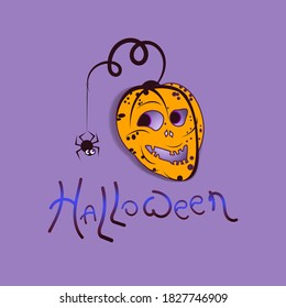 Halloween card with elegant jack-o-lantern and curious spider.