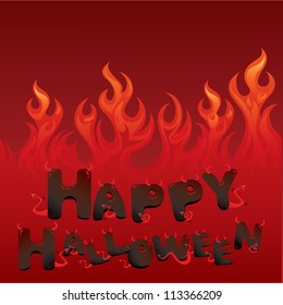 Halloween card with Flaming texture and letters in devil style