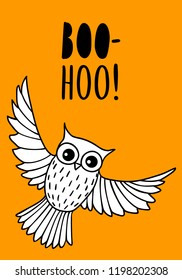 Halloween card with flying funny owl